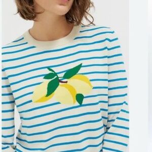 NWT 100% cotton Stripe Sweater - Cream / Turquoise (M)